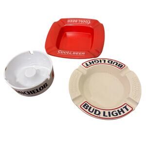 VTG Coors Light Michelob Coors Beer Ashtrays Lot of 3 Red White Ceramic Plastic